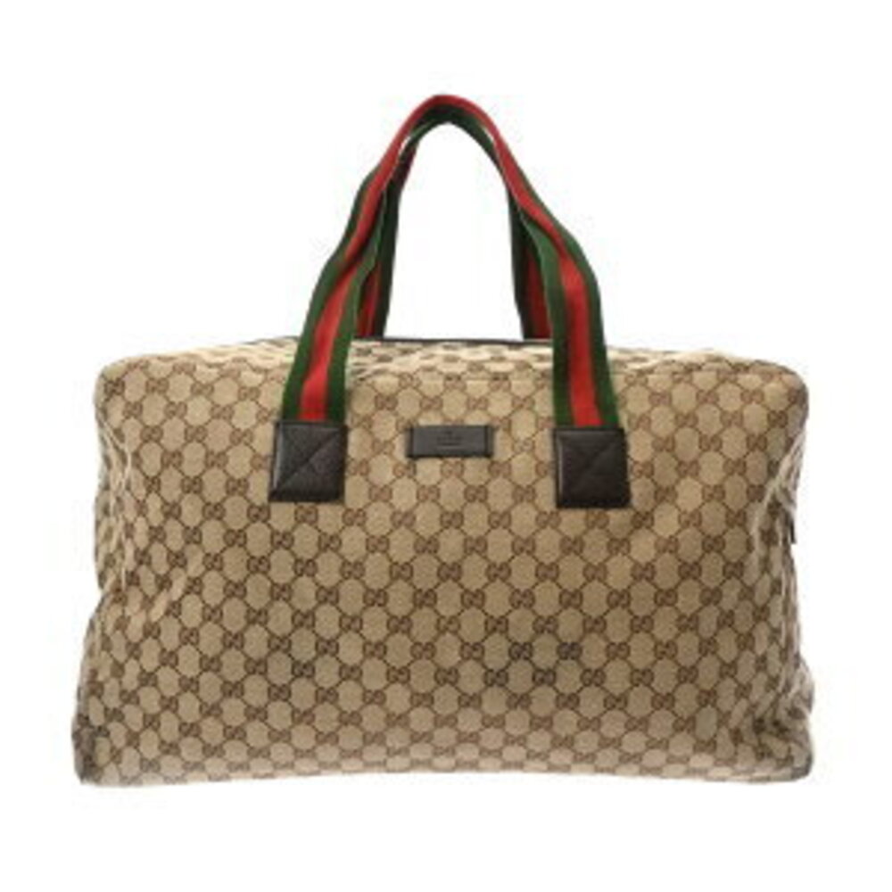 Gucci Sherry Beige Ebony Brown GG Canvas Leather Boston Bag